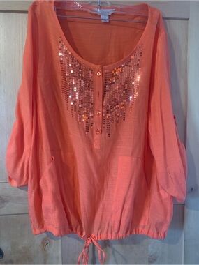 Christopher & Banks Coral Sequin Scoop-Neck Tunic